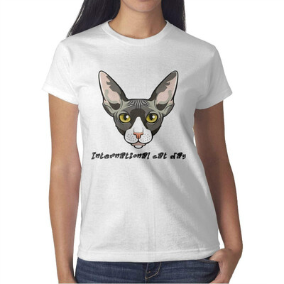 

Womens International Cats Day International cat Day Cotton T-Shirt Short-Sleeve Leisure tee