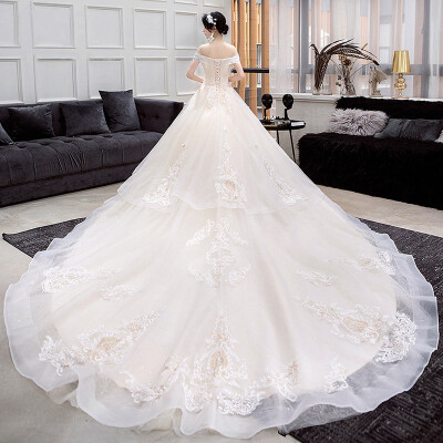 

Luxury Beading Wedding Dresses Boat Neck Princess Bridal Wedding Dress Pregnant Woman Wedding Dress