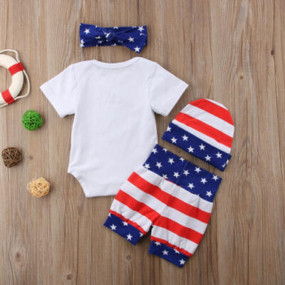 

2018 New Summer Newborn Baby Girl Clothes Romper Pants Hat Headband 4Pcs Outfits