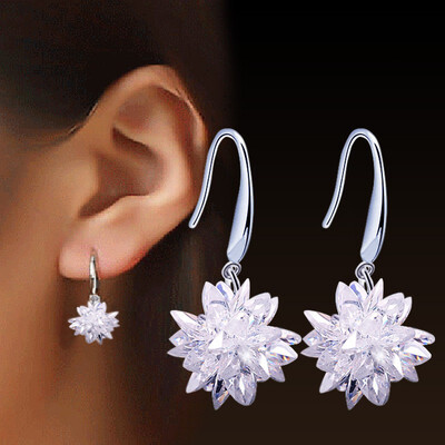

Fashion Ice Flower CZ Crystal Ladies Drop Earrings Jewelry Cubic Zirconia Eardrop Female Women Gift WHA144