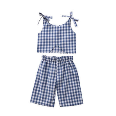 

Summer Family Clothes Mother Daughter Womens Kids Girls Plaid Tops Pants Outfits