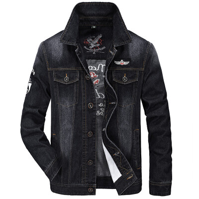 

Lonely Jeep Jack Мужская мода Модная длинная рукава Печать Повседневная куртка Denim Jacket 9755 Black M