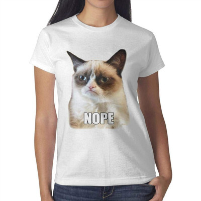 

Cat Nope Unhappy face Young Women White t-Shirt Cotton Interesting T-Shirts