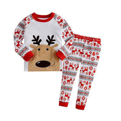 

XMAS Baby Boy Girl Rudolph Reindeer Sleepwear Pajamas Set 2pcs Outfits Costume