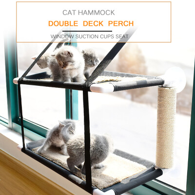 

Cat Window Perch Hammock Bed Double Deck Window Suction Cups Seat Cat Shelves Sunbath Hammock Bed for Cat Hold UP to 20KG 44lbs