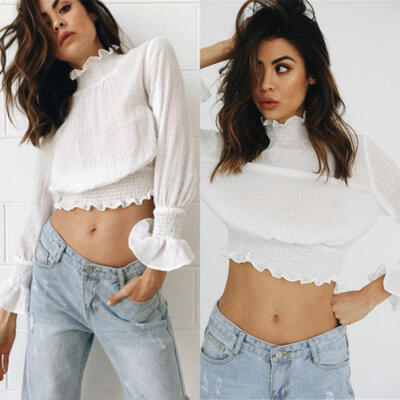 

Women Summer Chiffon Loose Casual Off Shoulder Shirt Crop Tops Blouse Ladies Top