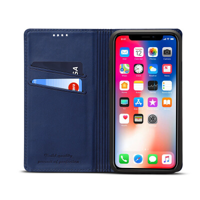 

New iPhoneXS Max Mobile Shell Apple 8 Leather Case Clamshell Card Wallet Blue