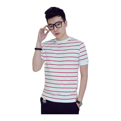 

Zhuoshidun модные повседневная мужская футболкка в полосках с коротким рукавом корейского типа