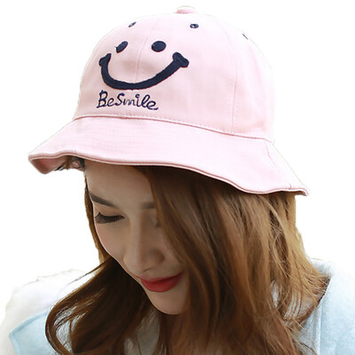

MSEK WMZ160500 lady fisherman hat Harajuku embroidery smile face English bowl cap pink