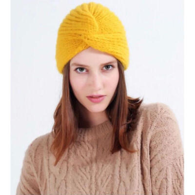 

Women Winter Outdoor Knitted Beanie Baggy Wool Cap Cute Pleated Warm Ski Hat E