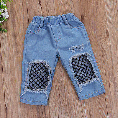 

Fashion Baby Kids Girls Off Shoulder Tops Denim Pants 3Pcs Outfits Set Clothes