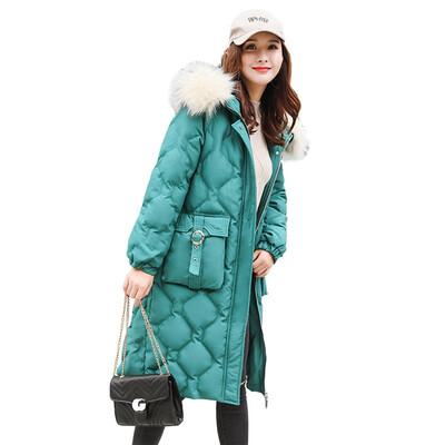 

Female long section large fur collar jacket Slim cotton jacket knee coat winter clothing 90229