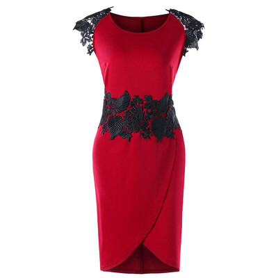 

Plus Size Color Block Lace Applique Dress