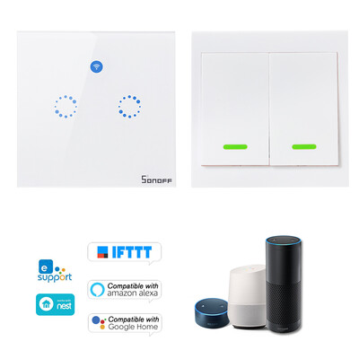 

SONOFF T1 EU ITEAD 2 Gang Smart WiFi Wall Light Switch 433MHz RFAPPTouch Control Timer EU Panel Compatible with Google HomeNest