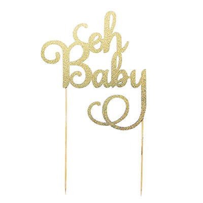 

UpperX "Oh Baby" Shower Cake Topper Decoration - Hard Cardboard Gold Glitter 1 Pack