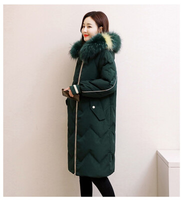 

Down jacket female new mid-length winter clothing Korean fashion loose over the knee color scorpion big hair