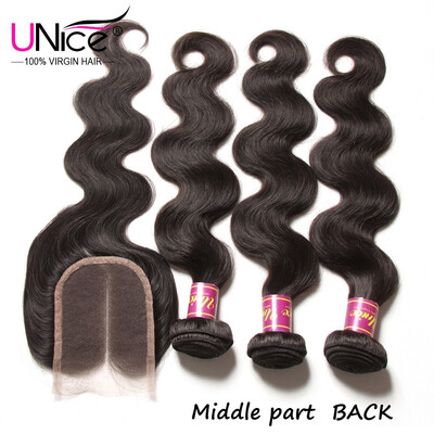 

UNice 8A Malaysian Hair with Closure Body Wave Middle Part 44 Lace Closure