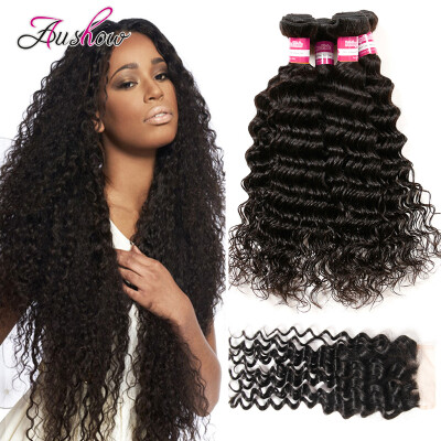 

7A Malaysian Deep Wave With Closure Malaysian Hair With Closure Hair Bundles With Lace Closure 4 Bundles Human Hair With Closure