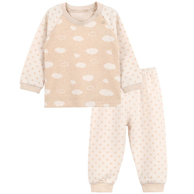 

Xin Song baby jacquard color cotton home clothing suit newborn spring and autumn color cotton underwear shirt pants suit shallow card its wave point clouds C276D66