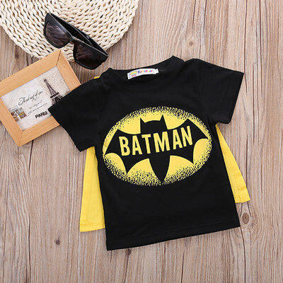 

Baby Kids Boys Cartoons Cosplay Batman Cape T-Shirts Cotton Short sleeve Tops