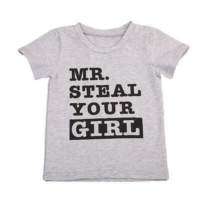 

Toddlers Kids Baby Boys Summer Gray Short Sleeve Tops T Shirt Clothes Size 1-6Y