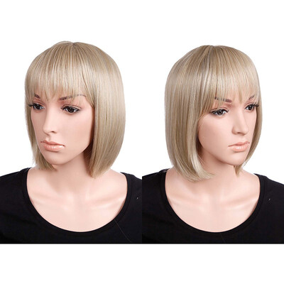 

Short Bob Hair Wigs Straight with Flat Bangs Synthetic Colorful Cosplay Daily Party Wig for Women