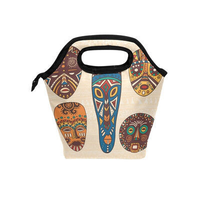 

Insulated Lunch Tote Bag Bohemia Mask Travel Picnic Lunch Handbags Portable Zipper Lunch Bag Box