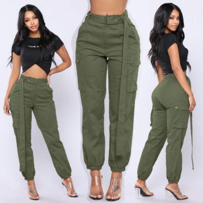 

Womens Harem Cargo Trousers Cotton Pants Solid Punk Loose Long Sports
