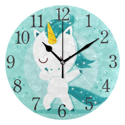 

Wall Clock Blue Unicorn Doing Dabbing Round Wall Clock Arabic Numerals Design