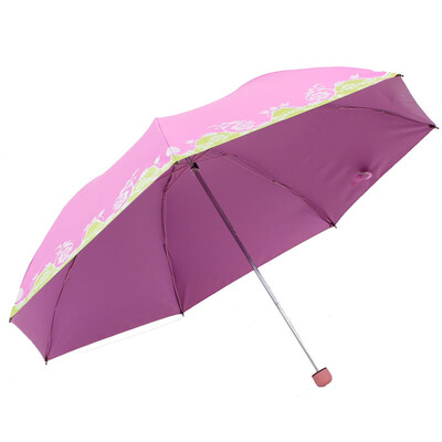 

Paradise umbrella UPF50 matte velvet silk color printing double color flower three fold pencil sunny umbrella sun umbrella rose 30069ELCJ