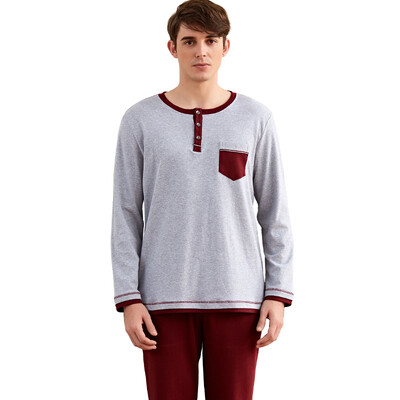 

Qili Qirui пижамы домашний сервис мужской удобный трикотажный хлопок с длинными рукавами сплайсинг костюм QH73037 красное вино XXL