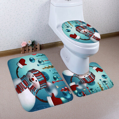 

Christmas Baubles Snowman Pattern 3 Pcs Toilet Mat Bath Mat