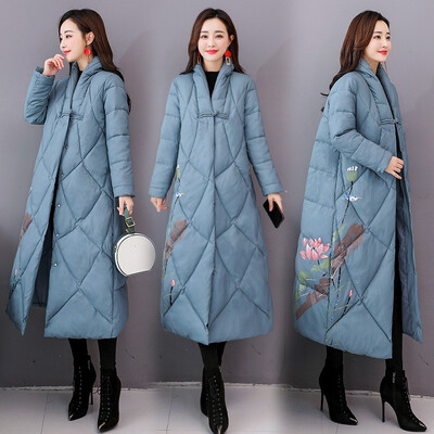 

Down cotton jacket winter long loose waist collar collar warm jacket retro thick cotton clothes women 90225