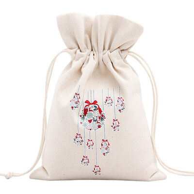 

UpperX Unique Design Large Christmas Gift Bag Home Party Decoration Vintage Drawstring Canvas Dinner Table Gift Bag Supplies 14