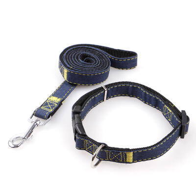 

2pcsSet Dog Collar & Leash for SmallMediumLarge Dogs Denim Pet Leash Belt Traction Rope 12m & Adjustable Collars for Daily Tra