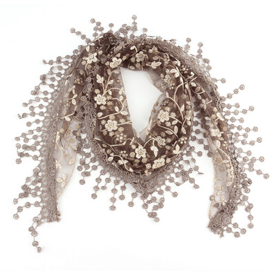 

Fashion Women Lace Sheer Floral Print Triangle Veil Scarf Shawl Wrap Tassel