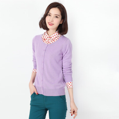 

MAZOE wild solid color simple Slim fashion knit cardigan Z1047 round neck light purple L