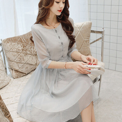 

Longyue Women&39s Chiffon Dress Fashion Style Slim Pleated Skirt LWQZ173103 Gray