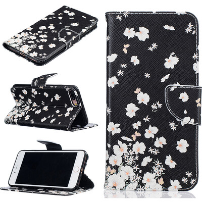 

Small white flowers Design PU Leather Flip Cover Wallet Card Holder Case for IPHONE 7 PLUS