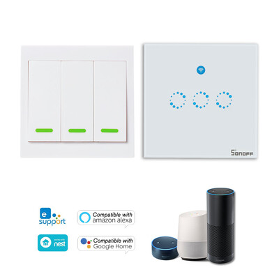 

SONOFF T1 3 Gang Smart WiFi Wall Light Switch 433MHz RFAPPTouch Control Timer UK Panel Compatible with Google HomeNest & Amazon