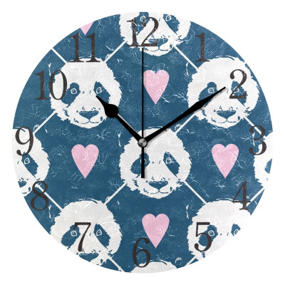 

Wall Clock Arabic Numerals Design Panda Hearts Pattern Round