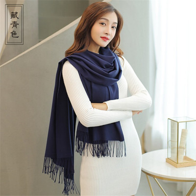 

Scarf female han edition female autumn&winter pure color imitation cashmere neck 250 grams joker long tassel does not drop woo