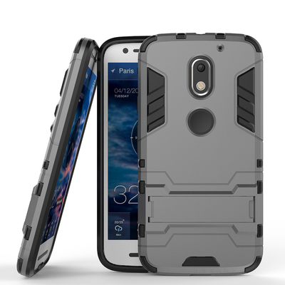 

Gray Slim Robot Armor Kickstand Shockproof Hard Rugged Rubber Back Case For MOTO E3/ROKRE3