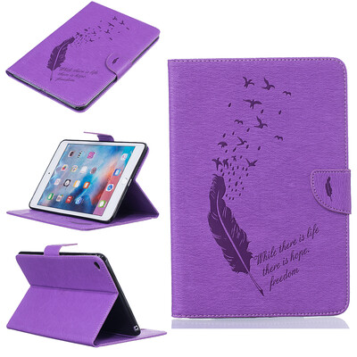 

Purple feathers Style Embossing Classic Flip Cover with Stand Function and Credit Card Slot for iPad mini 4