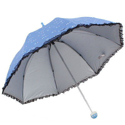

Paradise umbrella high-density polyester silver rubber silk printed black lace edge three fold mushroom sunny umbrella umbrella blue 36038E