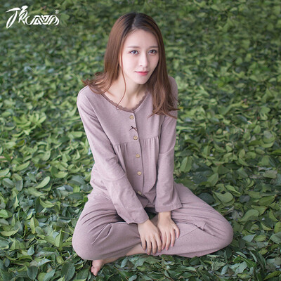 

Топ Guahua Pajamas Women Lovely Round Long Sleeve Home Set 2017 Осень Новый t80189 Кофе 170