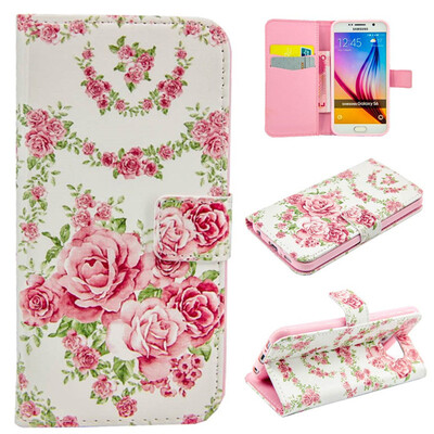 

Pink Rose Design PU Leather Flip Cover Wallet Card Holder Case for SAMSUNG GALAXY S6