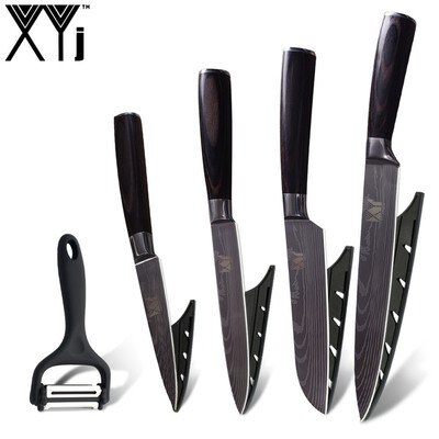 

XYj High Grade Stainless Steel Blade Kitchen Knife 5 Pcs Multifunction Peeler Slicing Santoku Utility Paring Knife
