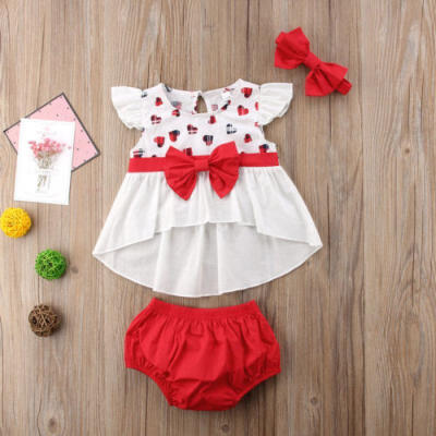 

Newborn Baby Girl Ruffle Sleeve Bow T-shirt Top Shorts Pants Headband Outfit