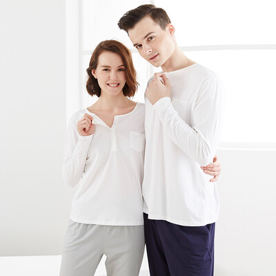 

Small nurse pajamas home service men and women Modal cotton couple pajamas home service suit XAT028 comfortable breathable female - white / hidden green L (170/100)